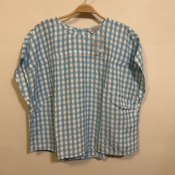 J. Peterman Women's 1950s Blouse Blue White Gingham‎ Size 18 NWOT - Picture 1 of 7